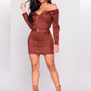 Belt It Out Suede Dress in color Burgundy